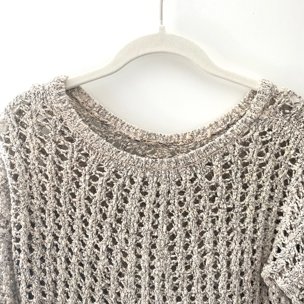 AMERICAN EAGLE Open Knit Crochet Beige Pullover Sweater Womens Small Beach Boho - Picture 2 of 10